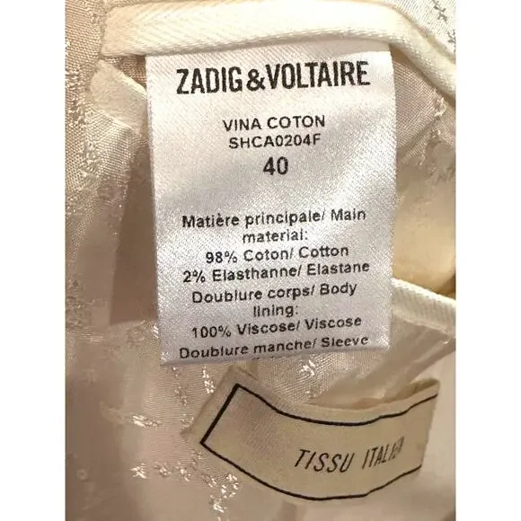 Zadig & Voltaire Vina Coton Blazer - Cream- size 40 (4) - Picture 16 of 16